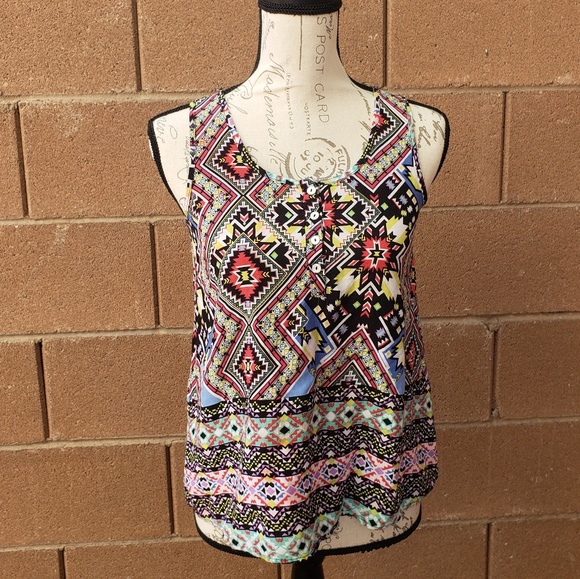 Pink Rose Tops - 🌺2 for $15 SALE‼️Pink rose sleeveless tribal ethnic flowy top XS